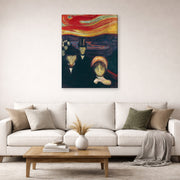 Gallery-wrapped canvas print of Edvard Munch's Anxiety displayed on a wall in a living room