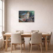 Gallery-wrapped canvas print of Edvard Munch's Death of Marat displayed on a wall in a dining room