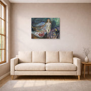 Gallery-wrapped canvas print of Edvard Munch's Death of Marat displayed on a wall in a living room