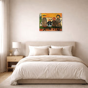 Unframed poster print of Edvard Munch's Four Girls In Asgardstrand displayed on a wall in a bedroom