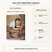 Edvard Munch - Girl Kindling a Stove gallery wrap canvas construction and hanging details infographic