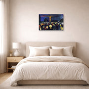 Gallery-wrapped canvas print of Edvard Munch's Golgotha displayed on a wall in a bedroom