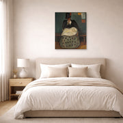 Unframed poster print of Edvard Munch's Inheritance displayed on a wall in a bedroom