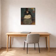 Unframed poster print of Edvard Munch's Inheritance displayed on a wall in a home office