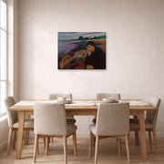 Gallery-wrapped canvas print of Edvard Munch's Melankoli displayed on a wall in a dining room