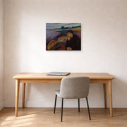 Gallery-wrapped canvas print of Edvard Munch's Melankoli displayed on a wall in a home office