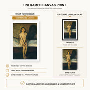 Edvard Munch - Puberty canvas print size comparison and framing display infographic
