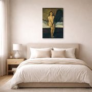 Gallery-wrapped canvas print of Edvard Munch's Puberty displayed on a wall in a bedroom