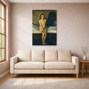 Gallery-wrapped canvas print of Edvard Munch's Puberty displayed on a wall in a living room