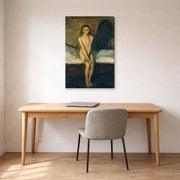 Gallery-wrapped canvas print of Edvard Munch's Puberty displayed on a wall in a home office
