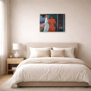 Gallery-wrapped canvas print of Edvard Munch's Red and White displayed on a wall in a bedroom
