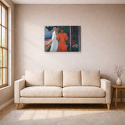 Unframed poster print of Edvard Munch's Red and White displayed on a wall in a living room