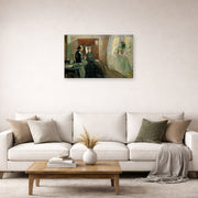 Unframed poster print of Edvard Munch's Spring displayed on a wall in a living room