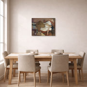 Unframed poster print of Edvard Munch's The Day After displayed on a wall in a dining room