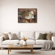 Unframed poster print of Edvard Munch's The Day After displayed on a wall in a living room