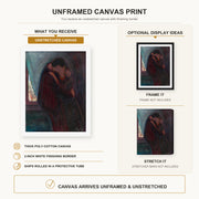 Edvard Munch - The Kiss canvas print size comparison and framing display infographic