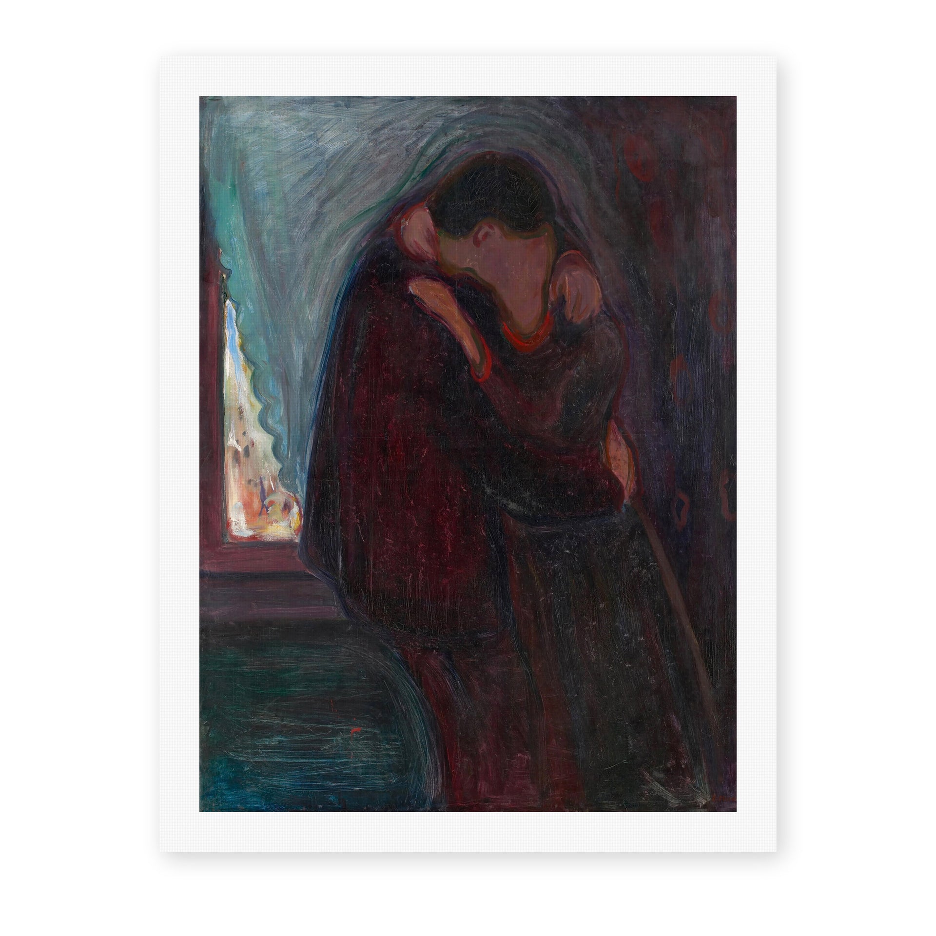 Edvard Munch's 'The Kiss' painting reproduced as a rolled canvas print
