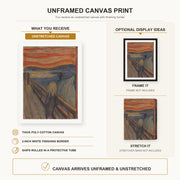 Edvard Munch - The Scream canvas print size comparison and framing display infographic