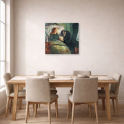 Unframed poster print of Edvard Munch's The Sick Child displayed on a wall in a dining room