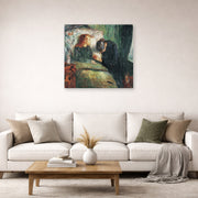 Unframed poster print of Edvard Munch's The Sick Child displayed on a wall in a living room