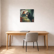 Unframed poster print of Edvard Munch's The Sick Child displayed on a wall in a home office