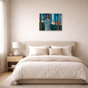 Unframed poster print of Edvard Munch's The Voice, Summer Night displayed on a wall in a bedroom
