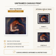Edvard Munch - Vampire canvas print size comparison and framing display infographic