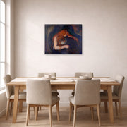 Gallery-wrapped canvas print of Edvard Munch's Vampire displayed on a wall in a dining room