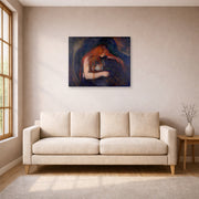 Gallery-wrapped canvas print of Edvard Munch's Vampire displayed on a wall in a living room