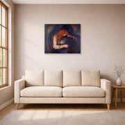 Unframed poster print of Edvard Munch's Vampire displayed on a wall in a living room