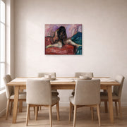 Gallery-wrapped canvas print of Edvard Munch's Weeping Nude displayed on a wall in a dining room