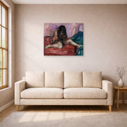 Gallery-wrapped canvas print of Edvard Munch's Weeping Nude displayed on a wall in a living room