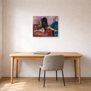 Gallery-wrapped canvas print of Edvard Munch's Weeping Nude displayed on a wall in a home office