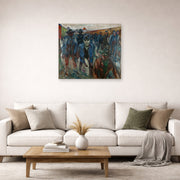 Unframed poster print of Edvard Munch's Workers on their Way Home displayed on a wall in a living room