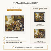 Edward Hicks - The Peaceable Kingdom canvas print size comparison and framing display infographic