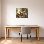 Unframed poster print of Edward Hicks's The Peaceable Kingdom displayed on a wall in a office