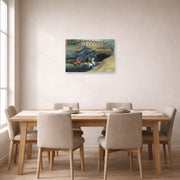 Unframed poster print of Edward Hopper's 'Bridle Path' displayed on a wall in a dining room