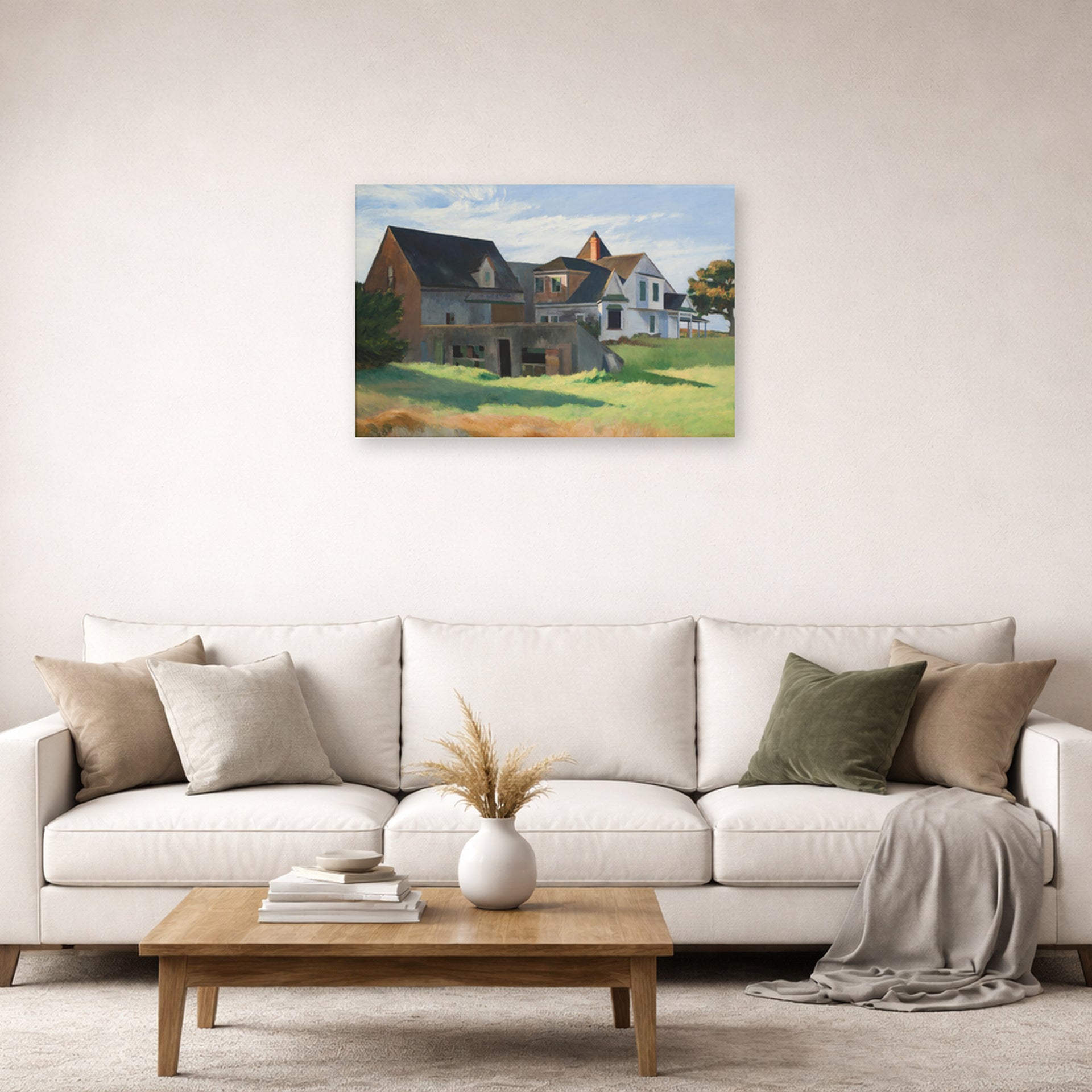 Unframed poster print of Edward Hopper's 'Cape Cod Afternoon' displayed on a wall in a living room (image 2 of 2)