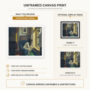 Edward Hopper - Eleven A.M. (11 am) canvas print size comparison and framing display infographic
