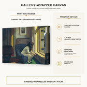 Edward Hopper - Eleven A.M. (11 am) gallery wrap canvas construction and hanging details infographic