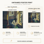 Edward Hopper - Eleven A.M. (11 am) poster print size comparison and framing display infographic