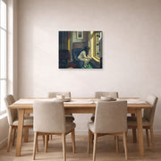 Unframed poster print of Edward Hopper's 'Eleven A.M. (11 am)' displayed on a wall in a dining room