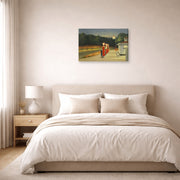 Gallery-wrapped canvas print of Edward Hopper's 'Gas' displayed on a wall in a bedroom
