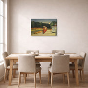 Gallery-wrapped canvas print of Edward Hopper's 'Gas' displayed on a wall in a dining room