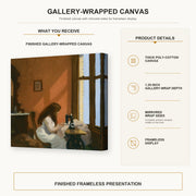 Edward Hopper - Girl at a Sewing Machine gallery wrap canvas construction and hanging details infographic