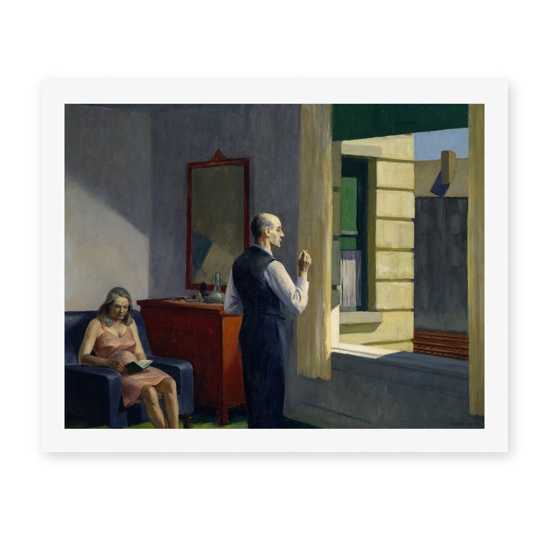 Edward Hopper's 'Hotel by a Railroad' painting reproduced as a rolled canvas print