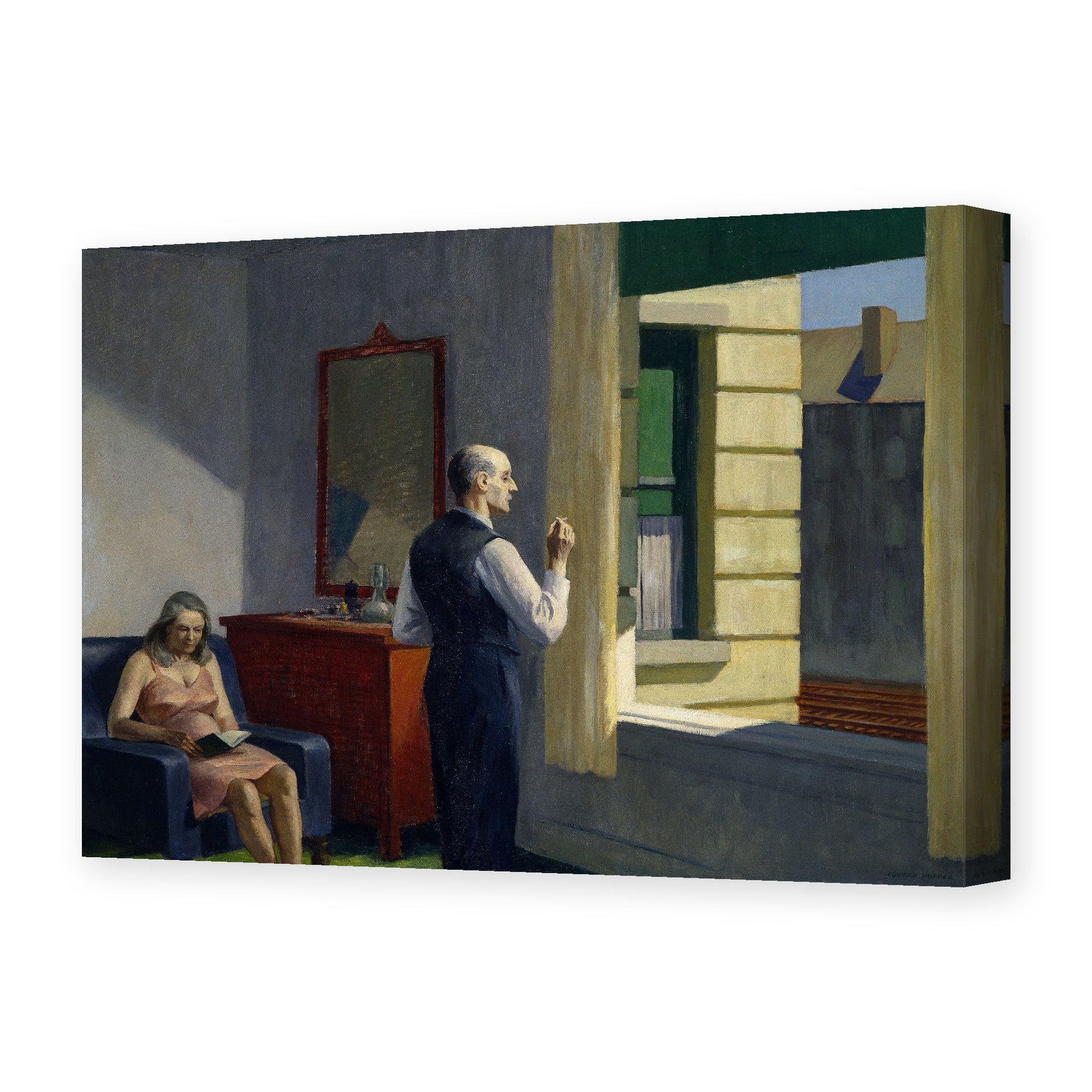 Edward Hopper's 'Hotel by a Railroad' painting reproduced as a gallery-wrapped canvas print