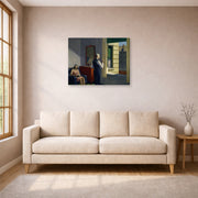 Gallery-wrapped canvas print of Edward Hopper's 'Hotel by a Railroad' displayed on a wall in a living room (image 1 of 2)