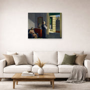 Gallery-wrapped canvas print of Edward Hopper's 'Hotel by a Railroad' displayed on a wall in a living room (image 2 of 2)
