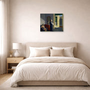 Unframed poster print of Edward Hopper's 'Hotel by a Railroad' displayed on a wall in a bedroom